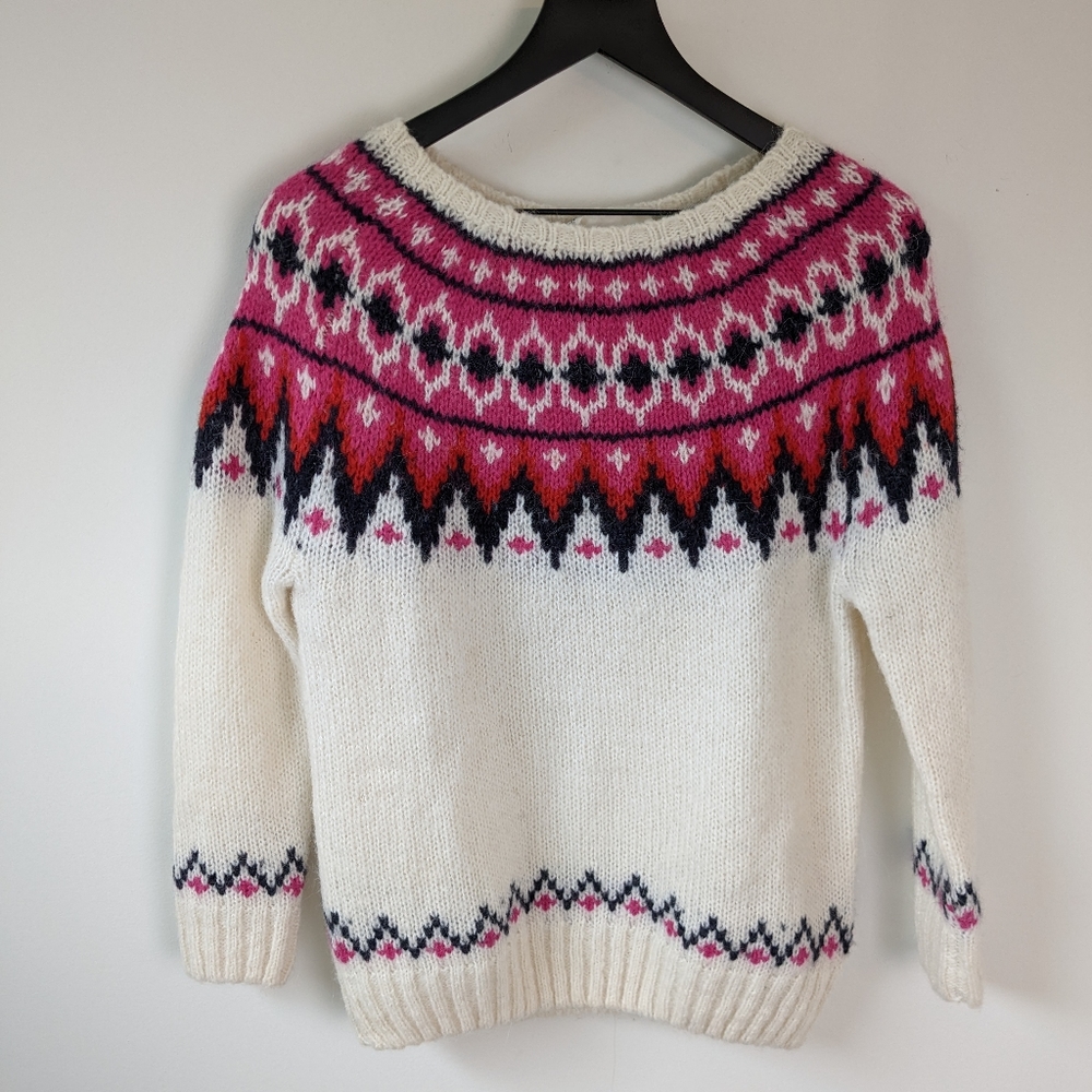 H&M Alpaca Wool Blend Fair Isle Cozy Warm Festive Scoop Boat Neck Sweater
